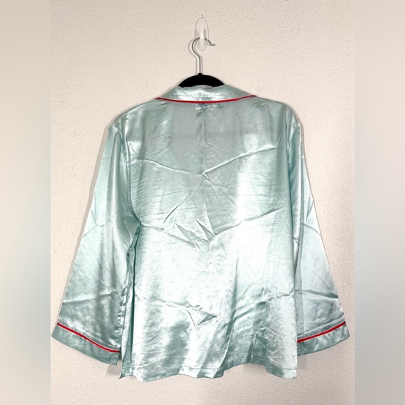 Mersea Silky Satin Sailor Button Down Pajama Set in Aquamarine Blue Size Large - Picture 4 of 9